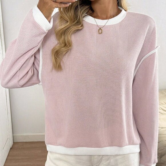 Pink Casual Women's Valentine's Day Patchwork Sweatshirt - Picture 5 of 6